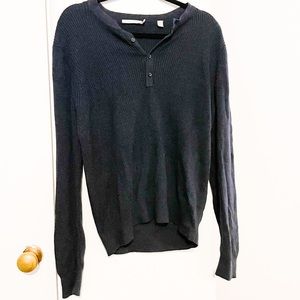 Vince Dark Blue Mens Long Sleeve Henley Large